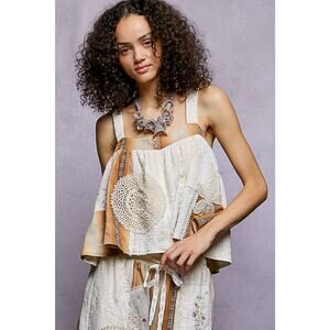 "Rayna" Double Gauze Patchwork Top Ivory Chocolate